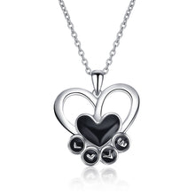 Load image into Gallery viewer, Black Paw Print Love and Heart Pendant and Necklace
