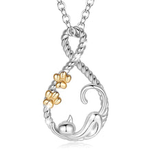 Load image into Gallery viewer, Cat with Gold Paw Prints Pendant and Necklace