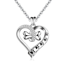 Load image into Gallery viewer, Bone in Heart and Black Pawprint Pendant and Necklace