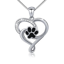 Load image into Gallery viewer, Black Paw Print Heart Pendant and Necklace