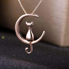 Load image into Gallery viewer, Rose Gold Cat and Moon Pendant and Necklace