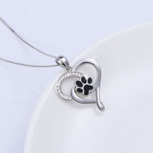 Load image into Gallery viewer, Black Paw Print Heart Pendant and Necklace