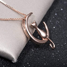 Load image into Gallery viewer, Rose Gold Cat and Moon Pendant and Necklace