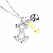 Load image into Gallery viewer, Dog, Gold Bone and Paw Pendant and Necklace