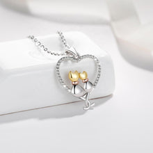 Load image into Gallery viewer, Multitone 2 Cats Heart Pendant and Necklace