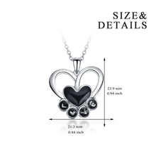 Load image into Gallery viewer, Black Paw Print Love and Heart Pendant and Necklace
