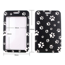 Load image into Gallery viewer, Black with White Paw Print Card Holder and Fabric Lanyard