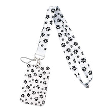 Load image into Gallery viewer, White with Black Paw Print Card Holder and Fabric Lanyard