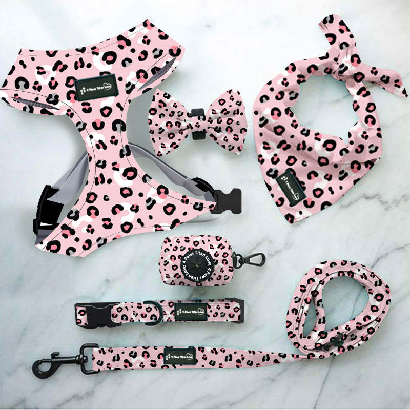 6 Piece Matching Harness Set - Pink Leopard Print