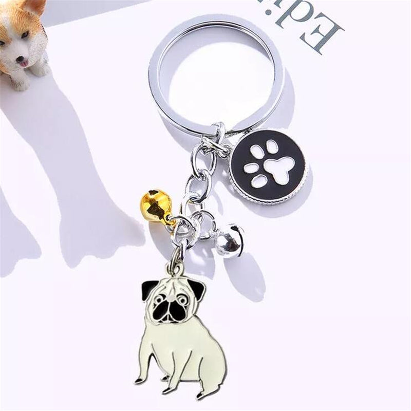 Cartoon Silver Pug Dog Keychain