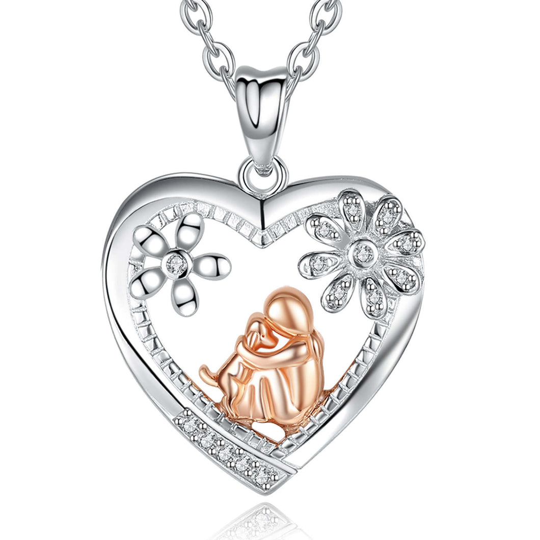 Girl Hugging Dog Pendant and Necklace