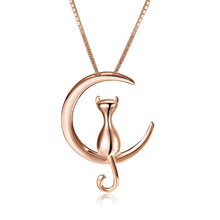 Load image into Gallery viewer, Rose Gold Cat and Moon Pendant and Necklace
