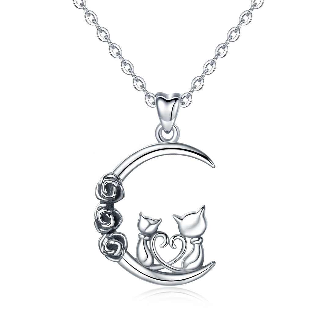 2 Cats and 3 Roses Pendant and Necklace