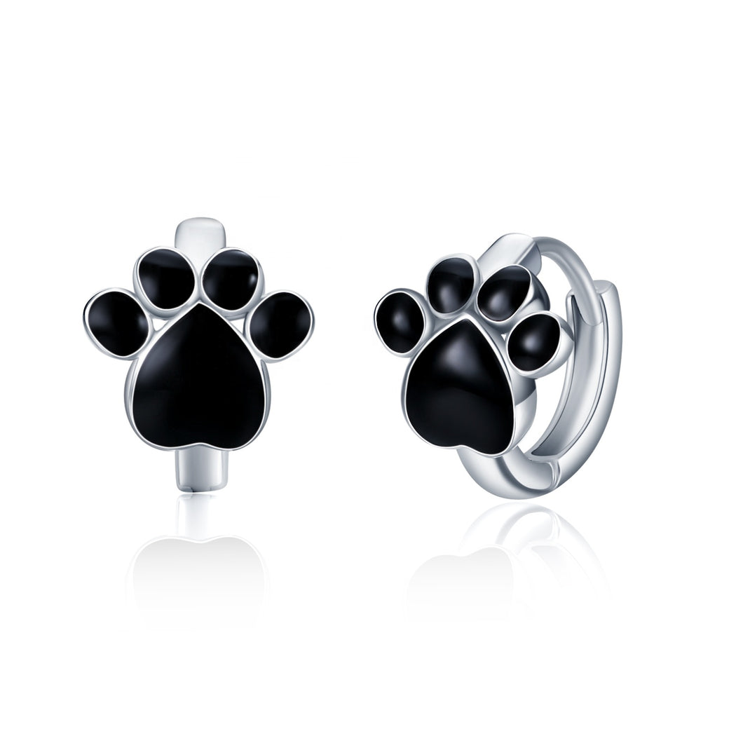 Black Paw Print Small Hoop Earrings