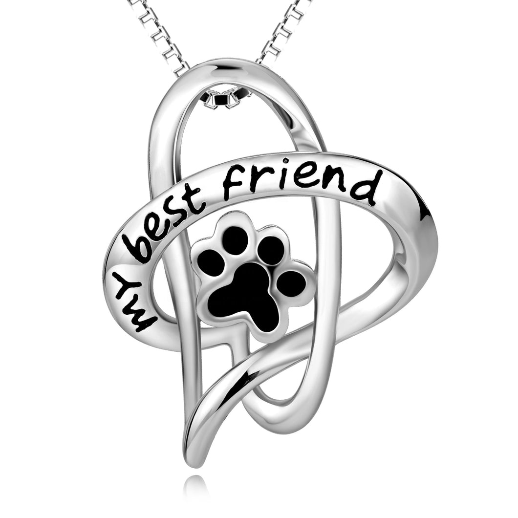 Best Friend Black Paw Print Pendant and Necklace