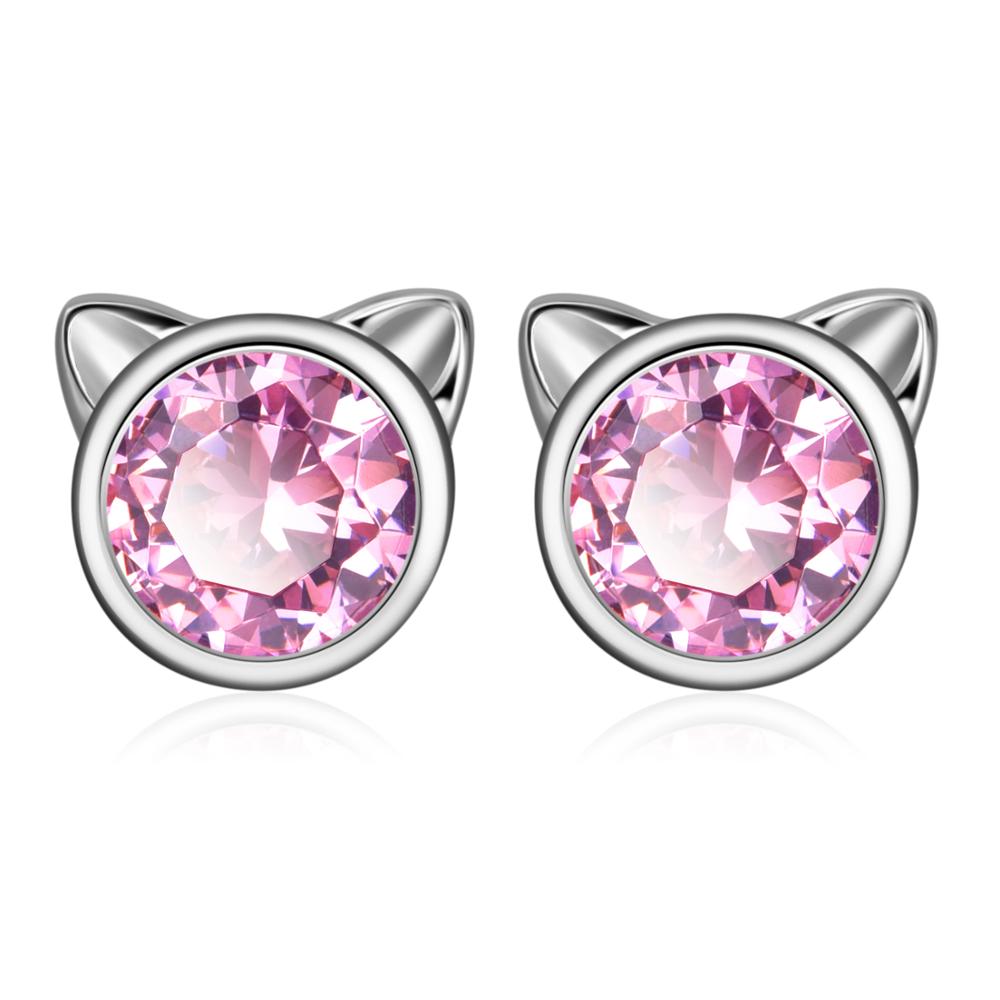 Pink Stone Cat Stud Earrings