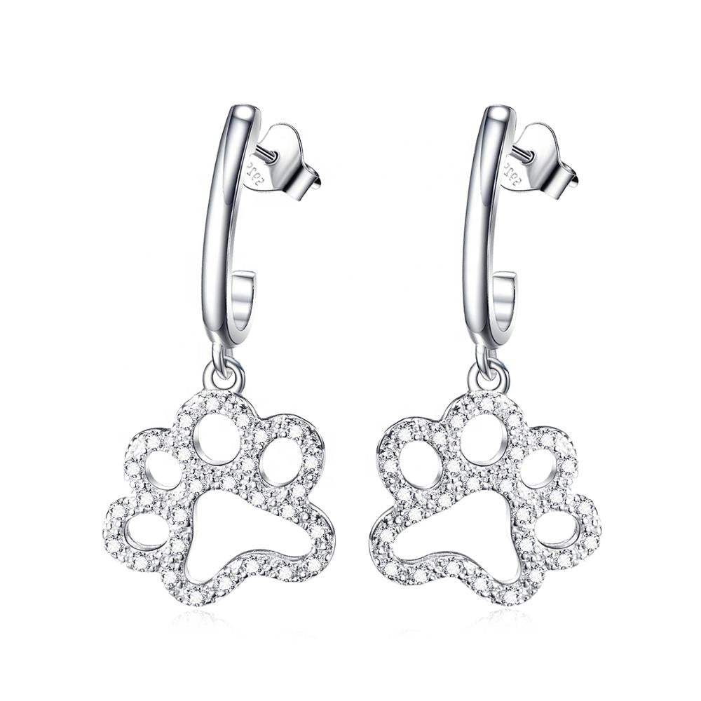 Hanging Crystal Paw Print Earrings