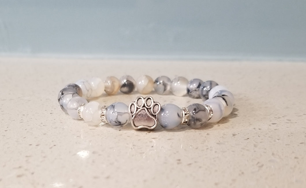 Antique Style Stone Bead Paw Print Bracelet