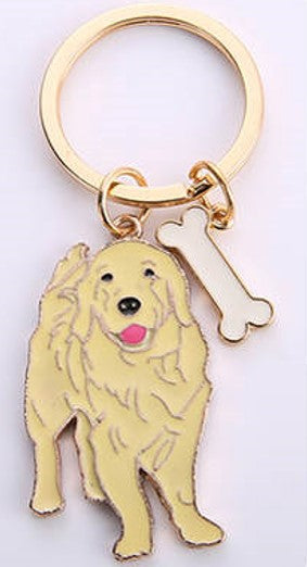 Cartoon Gold Tone Golden Retriever Dog Keychain