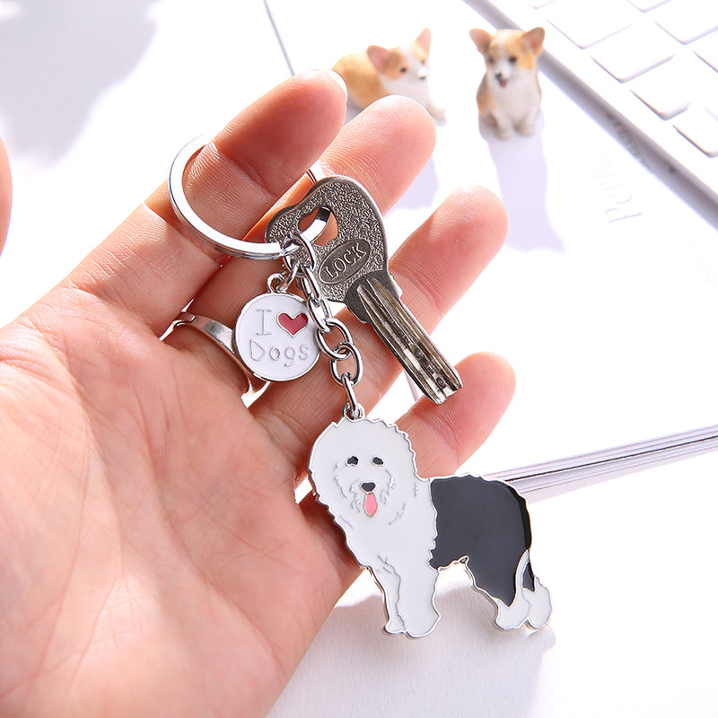 Cartoon English Sheepdog Keychain