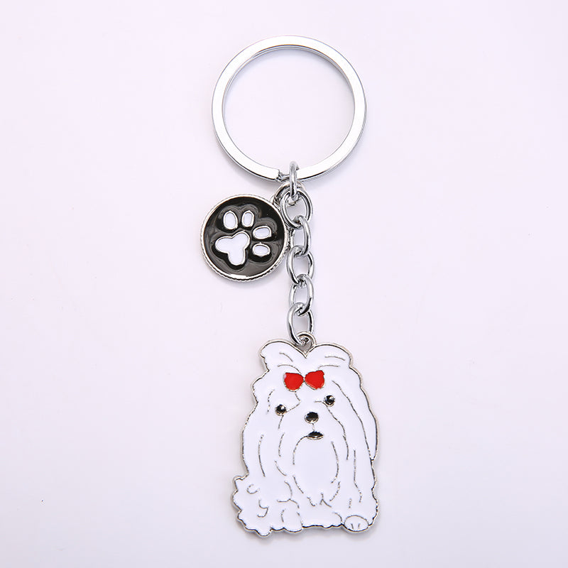 Cartoon Maltese Dog Keychain