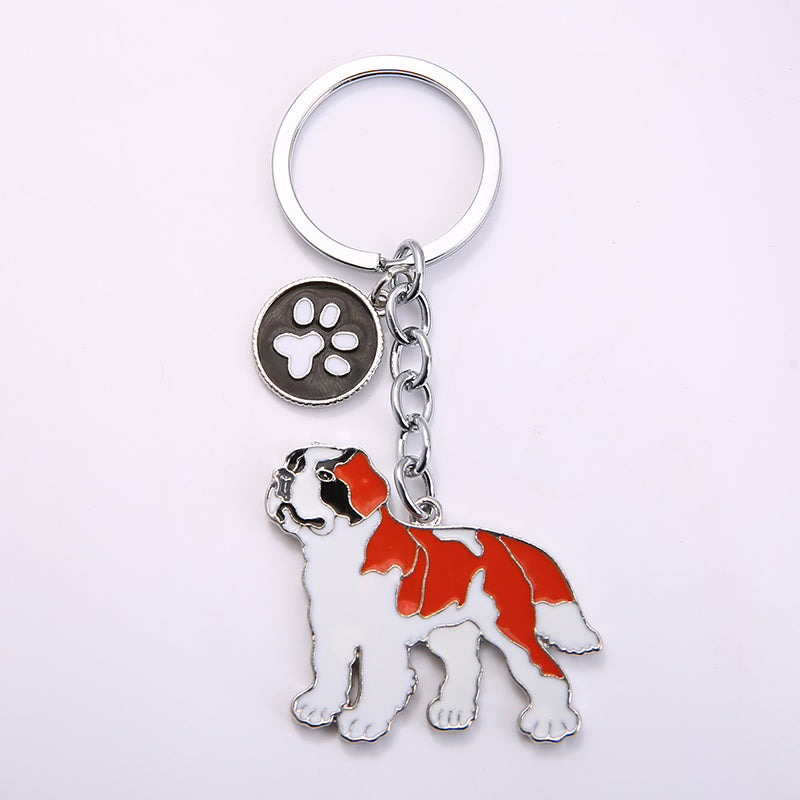 Cartoon St. Bernard Dog Keychain