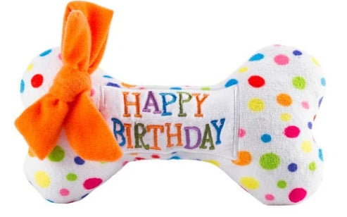 Squeaky Dog Plush Birthday Bone Toy