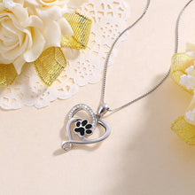 Load image into Gallery viewer, Black Paw Print Heart Pendant and Necklace
