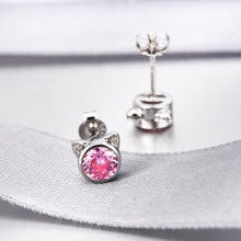 Load image into Gallery viewer, Pink Stone Cat Stud Earrings
