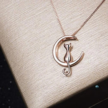 Load image into Gallery viewer, Rose Gold Cat and Moon Pendant and Necklace
