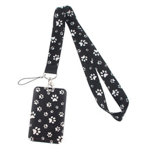 Load image into Gallery viewer, Black with White Paw Print Card Holder and Fabric Lanyard
