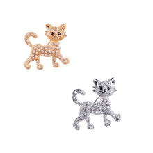 Load image into Gallery viewer, Crystal Cat Rhinestone Brooch Pin
