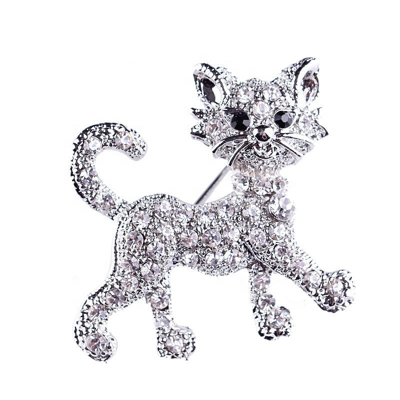 Crystal Cat Rhinestone Brooch Pin