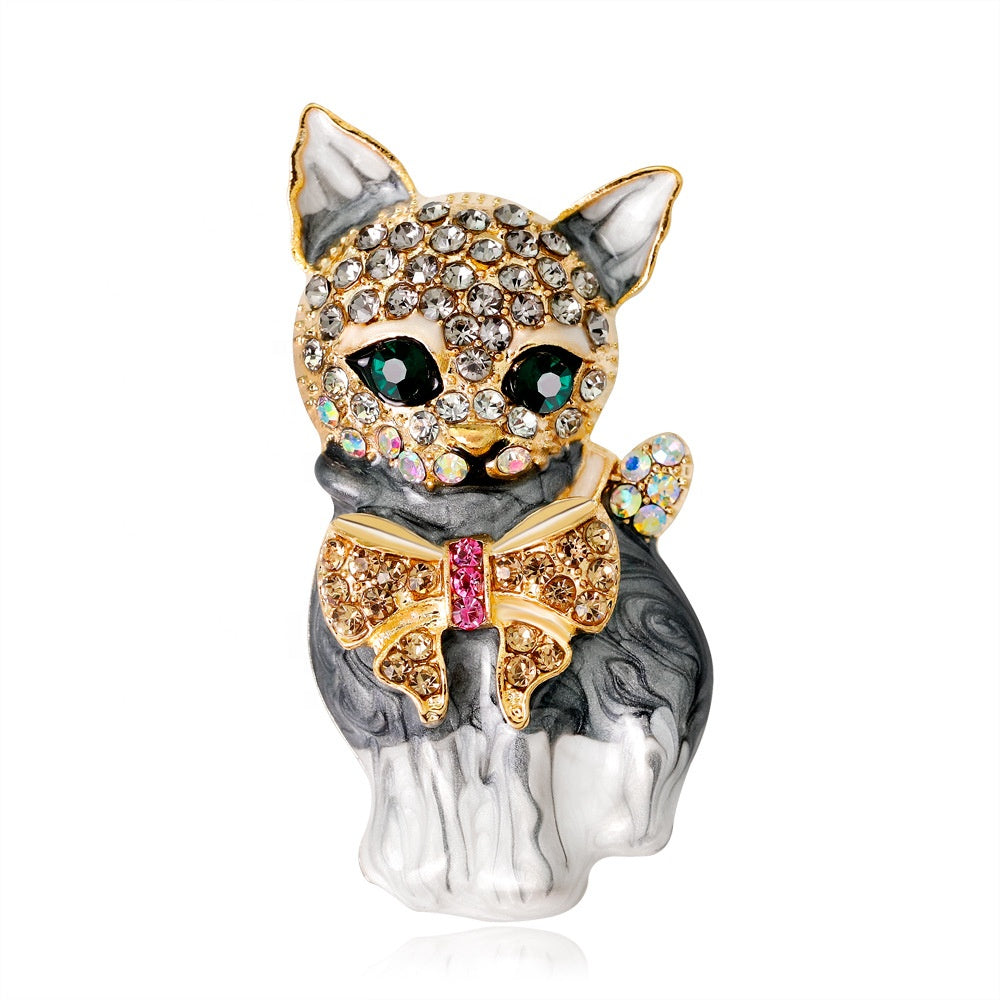 Elegant Kitten Rhinestone Brooch Pin