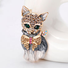 Load image into Gallery viewer, Elegant Kitten Rhinestone Brooch Pin
