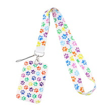 Load image into Gallery viewer, Colourful Paw Print Card Holder and Fabric Lanyard
