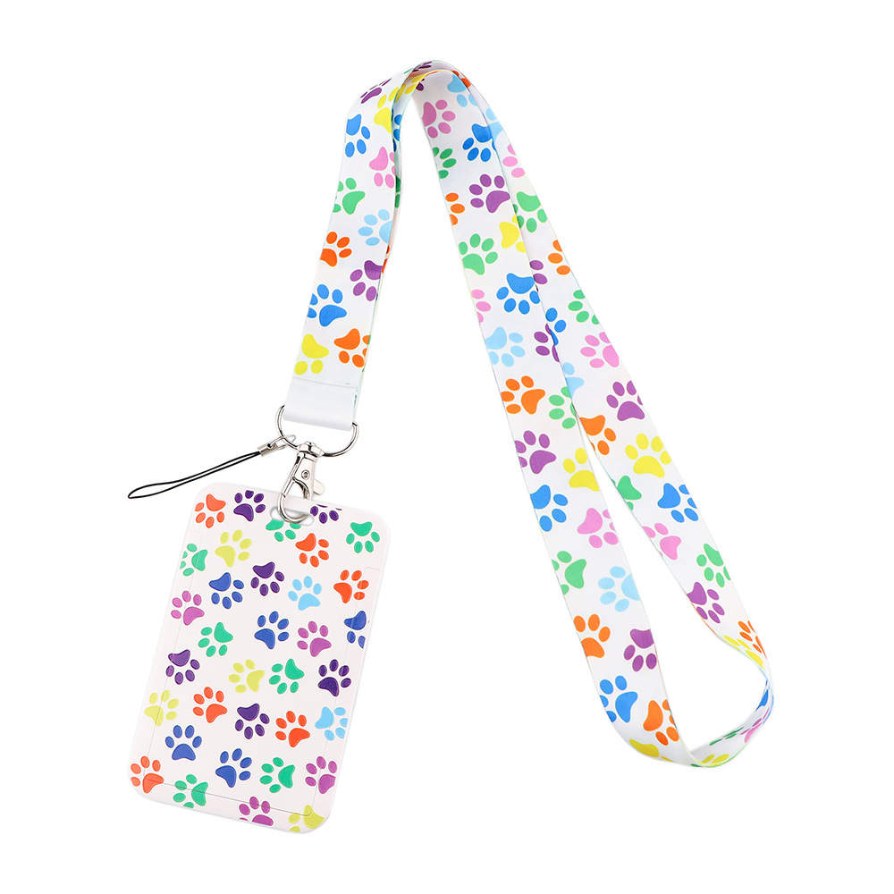 Colourful Paw Print Card Holder and Fabric Lanyard