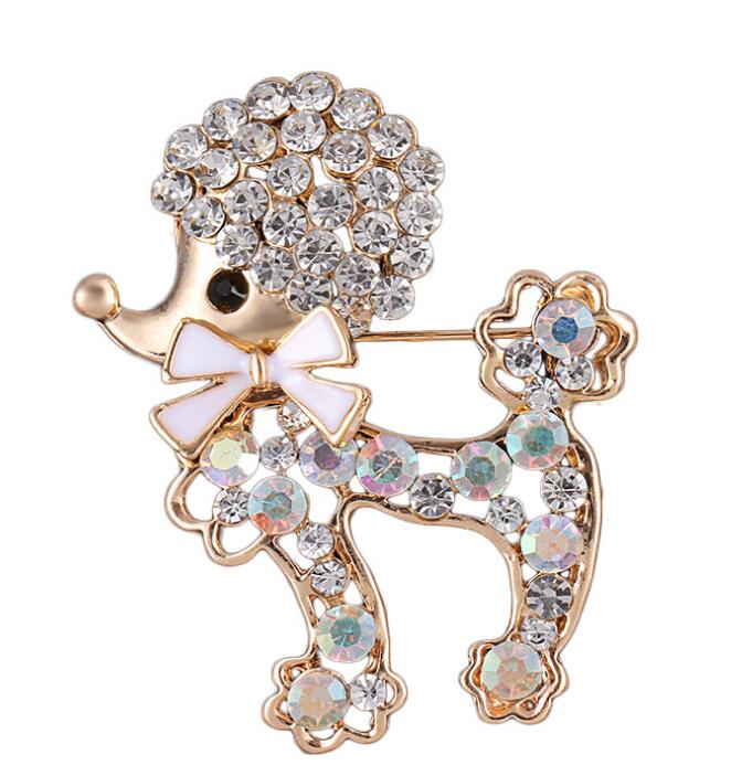 Chic Poodle Dog Rhinestone Brooch Pin