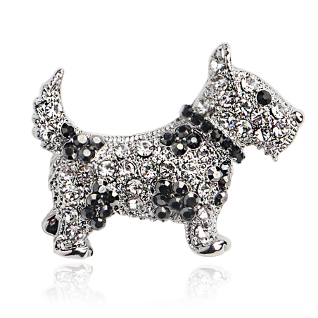 Black and White Scottie Dog Rhinestone Brooch Pin