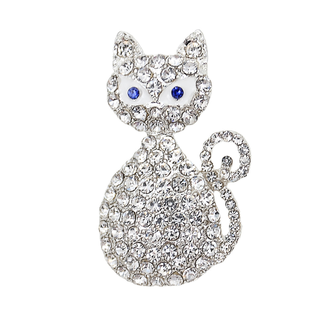 Antique Cat Rhinestone Brooch Pin