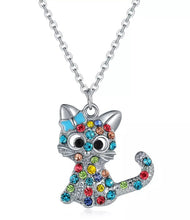 Load image into Gallery viewer, Cute Colourful Cat Rhinestone Pendant and Necklace
