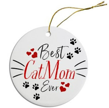 Best Cat Mom Ever Round Christmas Ornament