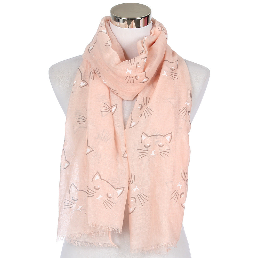 Cartoon Cat Face Print Scarf