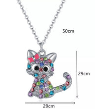 Load image into Gallery viewer, Cute Colourful Cat Rhinestone Pendant and Necklace
