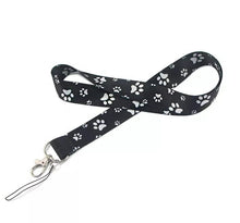 Load image into Gallery viewer, Black with White Paw Print Card Holder and Fabric Lanyard
